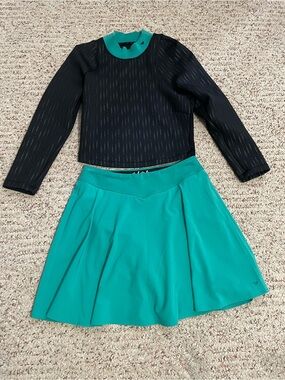 Bad Birdie Women’s Black Top with Teal Collar and Teal Skirt Two-Piece Dress Set